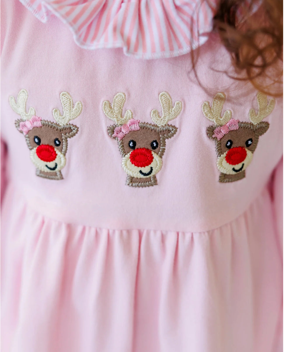 Run Run Rudolph Ruffle Romper- Pink