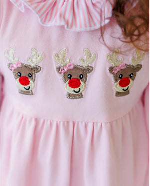Run Run Rudolph Ruffle Romper- Pink