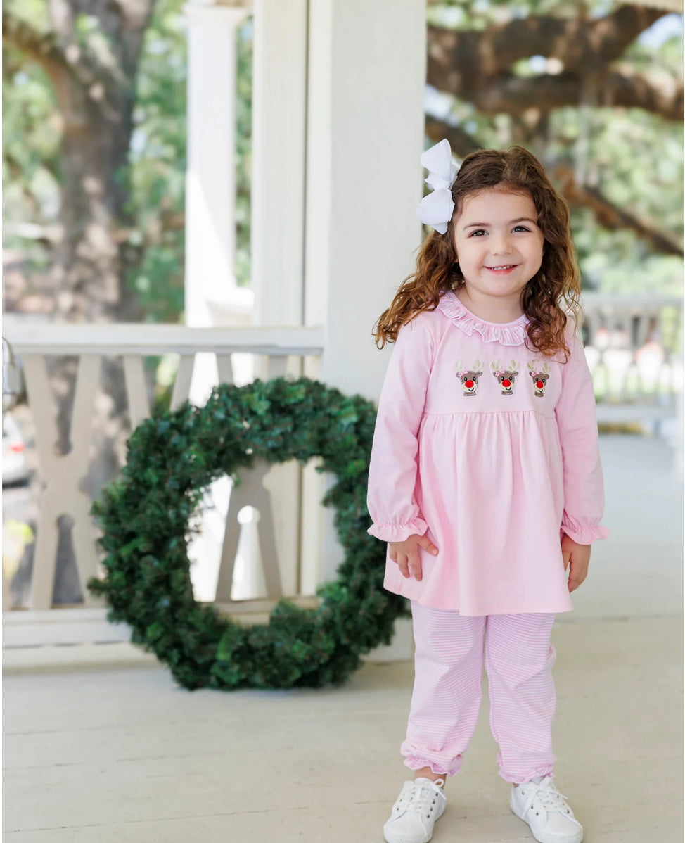 Run Run Rudolph Ruffle Pants Set- Pink