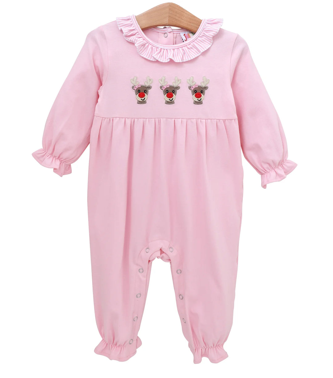 Run Run Rudolph Ruffle Romper- Pink