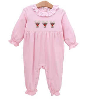 Run Run Rudolph Ruffle Romper- Pink