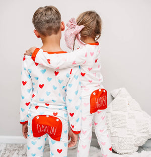 Blue heart buttflap pjs