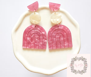 Pink and white 3 layer drop earrings